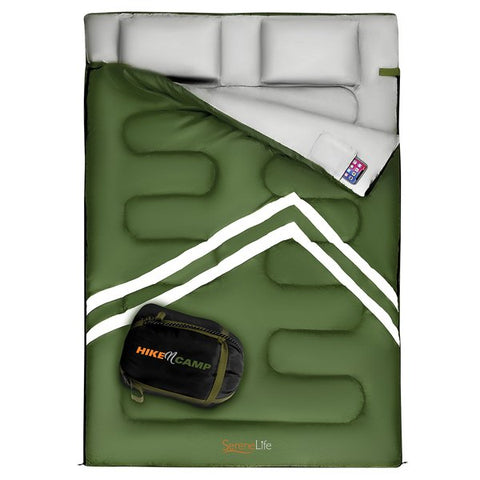 SereneLife SLSBX9 Hike N Camp Double Sleeping Bag with 2 Pillows