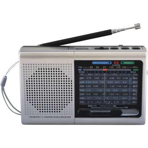Supersonic SC-1080BT- SLV 9-Band Rechargeable Radio with Bluetooth and USB/microSD Card Input, SC-1080BT (Silver)