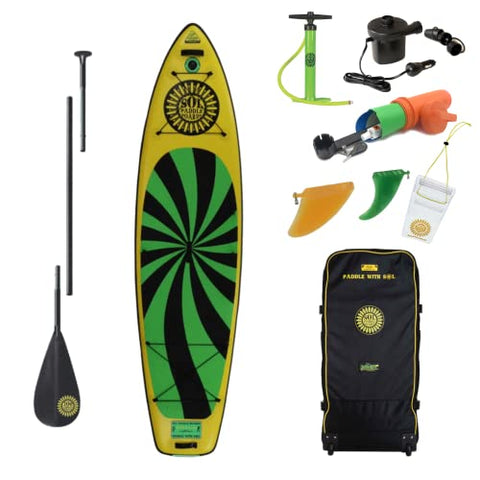 SOLtrain Inflatable Touring Paddle Board and Surf Board- Carbon Galaxy| Racing SUP Stand Up Paddle Board Bundle | Premium Rigid 11ft Inflatable Sup for Yoga | River Paddleboard Sup w/5Year Warranty