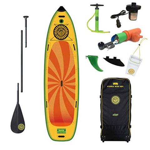 SOLsumo Multi Person Inflatable Paddle Board - Classic | Stand Up 11' Paddle Board Bundle | Rigid Family 11 Foot SUP for Yoga & Fishing | River Paddleboard Sup w/Five-Year Warranty