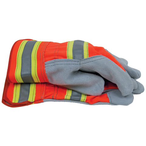 BlackCanyon Outfitters Premium Hi-Vis Split Cowhide Leather Glove 702705L Reflective Work Gloves with 2.5-Inch Cuff-Orange