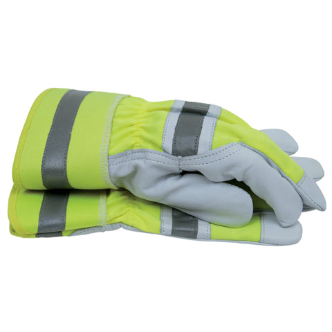 BlackCanyon Outfitters 703131L High-Visibility Premium Leather Work Gloves - Large  Green