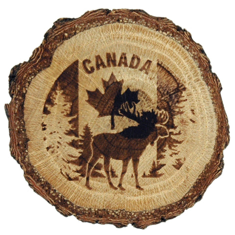 Canadian Souvenirs Magnetic 89984JE Slice of Wood with Moose Canada Flag Nature Fridge Magnet