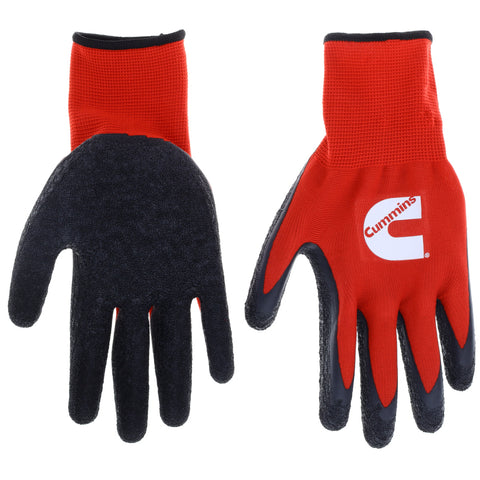 Cummins Red and Black Latex Dipped Palm Gloves CMN35152 - Rubber Latex Coated Textured Work Gloves Gardening PPE All-Purpose Latex Grip - Large