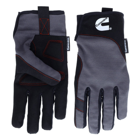 Cummins Mechanic Glove CMN35154 - Gray and Black Synthetic Leather Anti-Vibration Anti-Abrasion Work Gloves for Men All Season - Large
