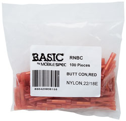 (100) Red Nylon Insulated 22-18 Gauge Butt Connectors RNBC Electrical Wire Crimp Terminal Speaker Wire Connectors in Bulk - Red