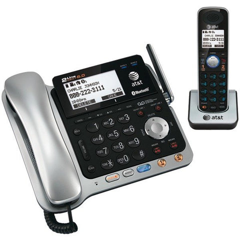 AT&T TL86109 DECT 6.0 2-Line 2-Handset Connect to Cell Corded Cordless Bluetooth Phone System with Digital Answering System and Caller ID, Silver and Black