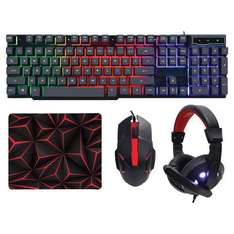 Naxa NG-5001 4-in-1 Professional Gaming Combo with Keyboard, Mouse, Headphones, and Mousepad (Red)