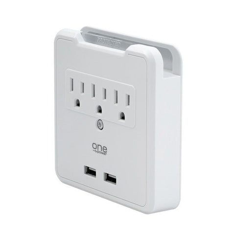 ONE Power PWS321 3-Outlet Surge Protection Wall Tap with 2 USB Ports and Device Cradle