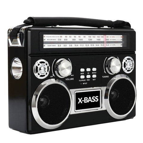 Supersonic SC-1097BT- Black Portable 3-Band Radio with Bluetooth and Flashlight, SC-1097BT (Black)