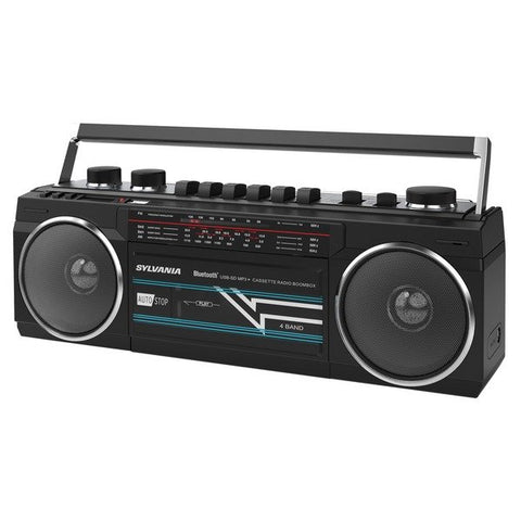 SYLVANIA SRC232BT-BLACK Bluetooth Retro Cassette Boombox with FM Radio (Black)