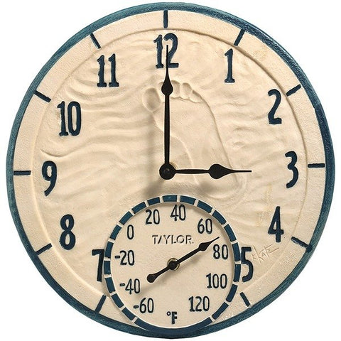 Taylor Precision Products 91501T 14-In. Poly-Resin Clock with Thermometer, By the Sea