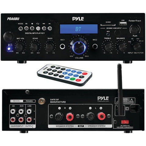Pyle PDA6BU 200-Watt Bluetooth Stereo Amp Receiver with USB & SD Card Readers