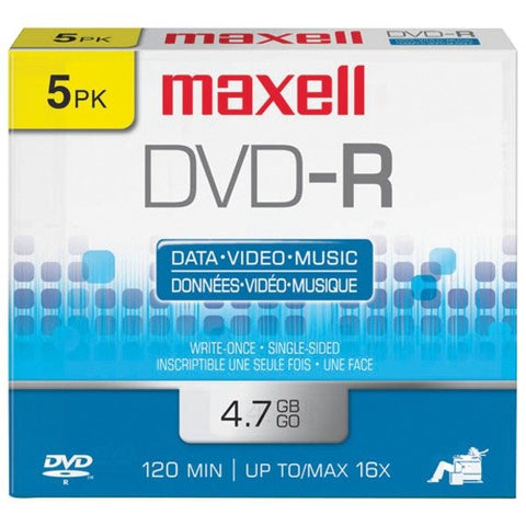 Maxell 638002 DVD-R 16x 4.7-GB/120-Minute Single-Sided Discs (5 Packs)