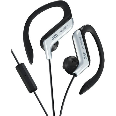 JVC HAEBR80S Sport In-Ear Ear Clip Sport Headphones with Microphone and Remote, HA-EBR80 (Silver)