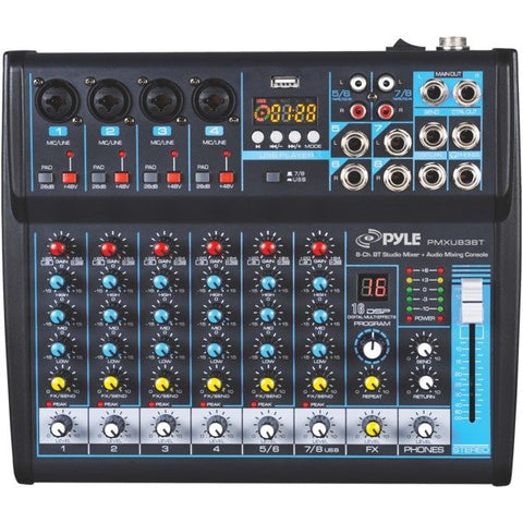 Pyle PMXU83BT 8-Channel Bluetooth Pro Audio DJ Sound Mixer