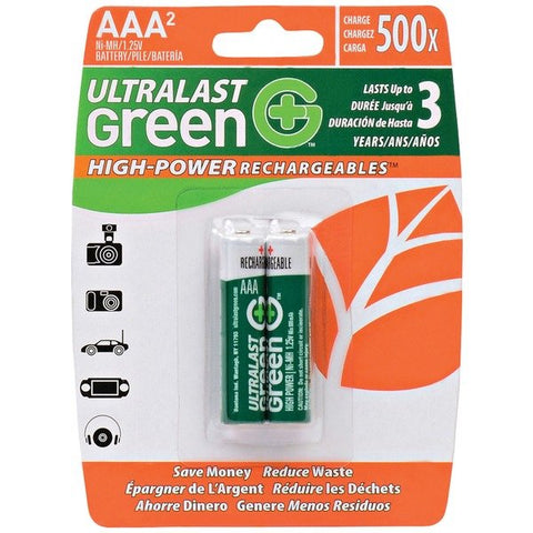 Ultralast ULGHP2AAA Green High-Power Rechargeables AAA NiMH Batteries (2 Pack)