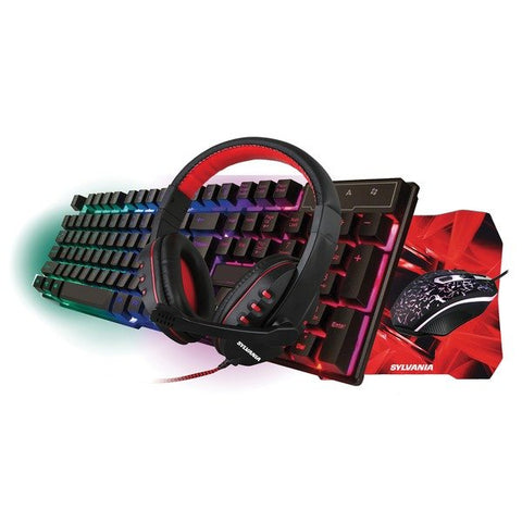 SYLVANIA SGKS100 4-in-1 Gaming Set with Keyboard, Mouse, Headset, and Mouse Pad for Windows PCs