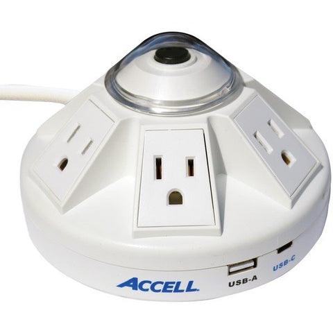 Accell D080B-032K Powramid C Power Center Surge Protector with USB-A and USB-C Charging Station (White)