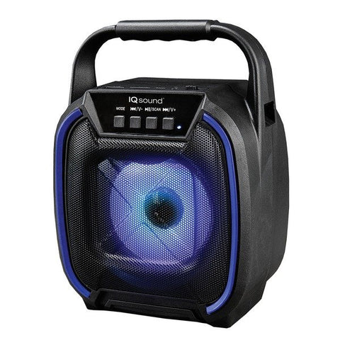 IQ Sound IQ-1674BT- Blue 4-In. Portable Bluetooth Speaker with FM Radio and LED Lights (Blue)