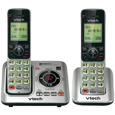 VTech VTCS6629-2 DECT 6.0 Corded Cordless Expandable Phone Combo with Caller ID, Call Waiting, and Answering System, Silver and Black (2-Handset System)