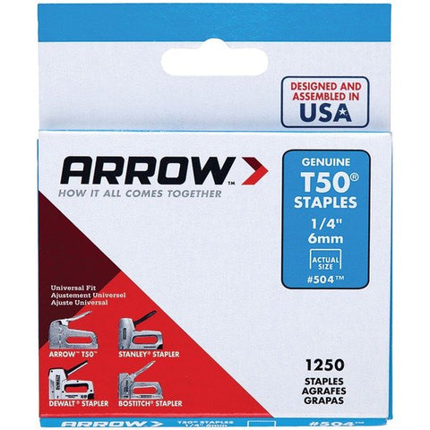 Arrow 50424 T50 Staples, 1,250 Pack (1/4 In.)