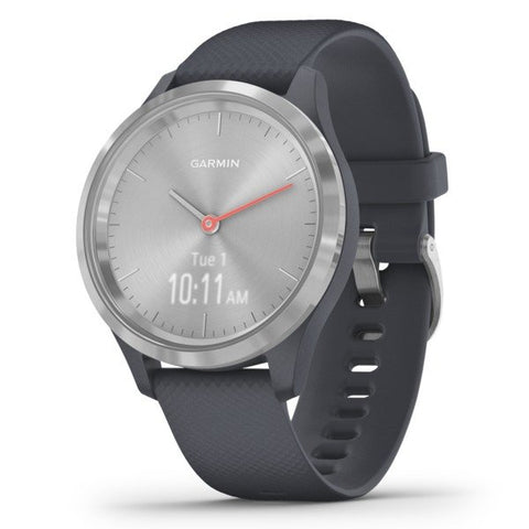 Garmin 010-02238-00 vivomove Hybrid Smartwatch (3S, Silver Stainless Steel Bezel with Granite Blue Case and Silicone Band)