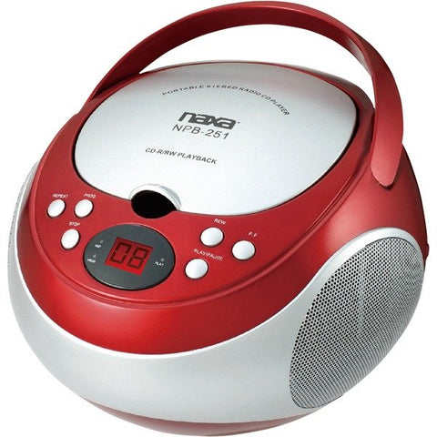Naxa NPB251RD 2.4-Watt Portable CD Player with AM/FM Radio (Red)