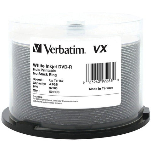 Verbatim 97283 4.7GB 120-Minute 16x VX Hub Inkjet Printable DVD-Rs, 50-ct Spindle