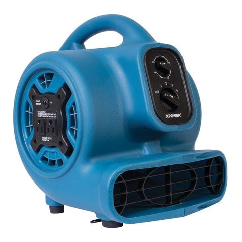 XPOWER P-230AT-BLUE P-230AT 1/4 HP 925 CFM 3-Speed Mini Air Mover/Floor Dryer/Utility Blower Fan with Timer and Power Outlets