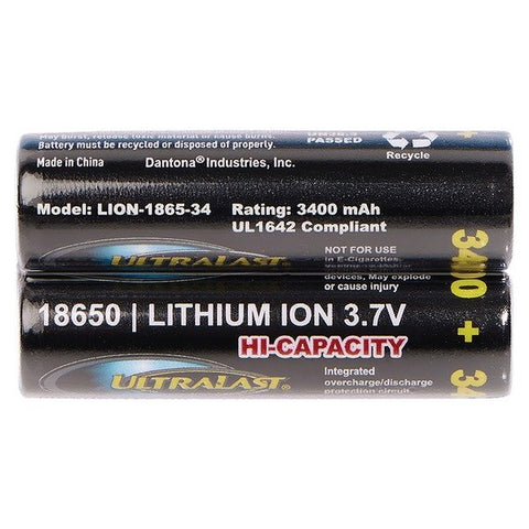 Ultralast UL1865-34-2P 3,400 mAh 18650 Retail Blister-Carded Batteries (2 Pack)