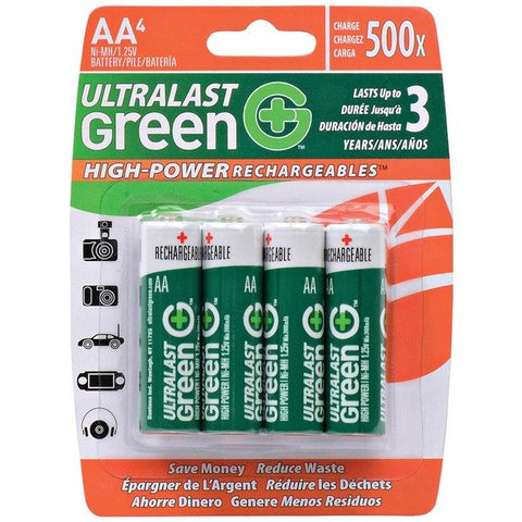 Ultralast ULGHP4AA Green High-Power Rechargeables AA NiMH Batteries (4 Pack)