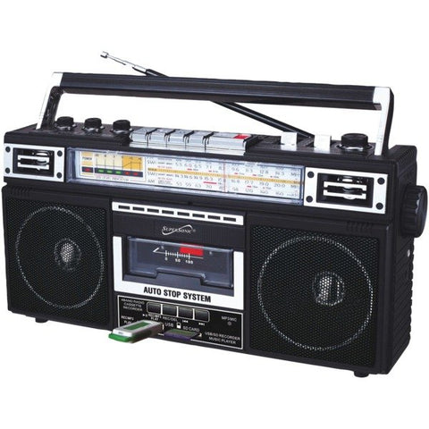 Supersonic SC-3201BT-BK Retro 4-Band Radio and Cassette Player with Bluetooth (Black)