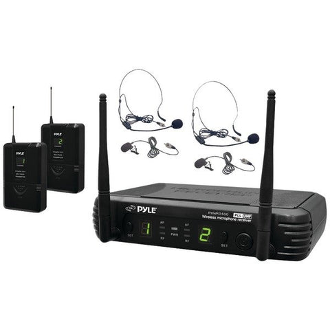 Pyle PDWM3400 Premier Series Professional UHF Wireless Microphone System with 2 Body Packs, 2 Lavaliers, and 2 Headsets