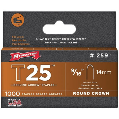 Arrow 259 T25 Round Crown Staples, 1,000 Pack (9/16 In.)