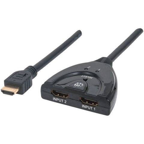 Manhattan 207416 2-Port HDMI Switch with 20-Inch Integrated Cable