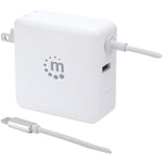 Manhattan 180245 60-Watt Power Delivery Wall Charger with Built-in USB-C Cable (White)