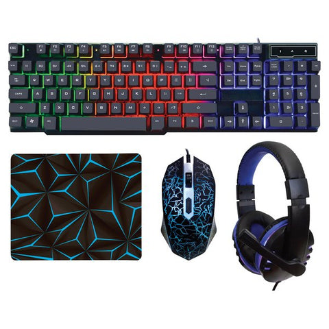 Naxa NG-5000 4-in-1 Professional Gaming Combo with Keyboard, Mouse, Headphones, and Mousepad (Blue)