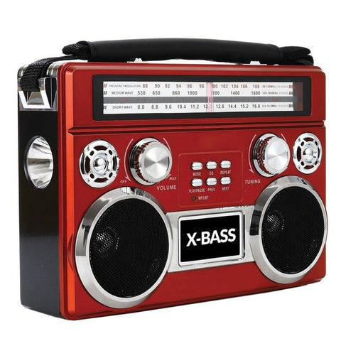 Supersonic SC-1097BT-Red Portable 3-Band Radio with Bluetooth and Flashlight, SC-1097BT (Red)