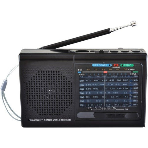 Supersonic SC-1080BT- BLK 9-Band Rechargeable Radio with Bluetooth and USB/microSD Card Input, SC-1080BT (Black)